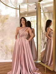 Gorgeous One Shoulder Evening Dress Split With Poacket