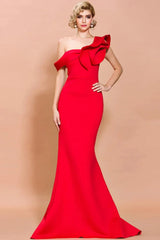 Gorgeous One Shoulder Ruffles Mermaid Evening Prom Dress