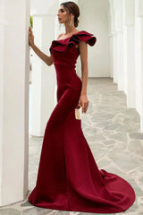 Gorgeous One Shoulder Ruffles Mermaid Evening Prom Dress