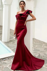 Gorgeous One Shoulder Ruffles Mermaid Evening Prom Dress