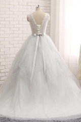 Gorgeous Princess Jewel Long Wedding Dress With Tulle Lace