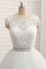 Gorgeous Princess Jewel Long Wedding Dress With Tulle Lace