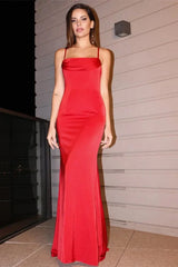 Gorgeous Red Spaghetti-Straps Mermaid Long Evening Gowns