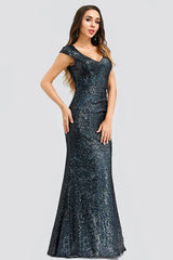 Gorgeous Sequins Cap Sleeve Prom Dresses Mermaid Long Evening Party Gowns