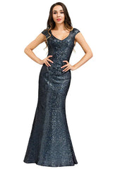Gorgeous Sequins Cap Sleeve Prom Dresses Mermaid Long Evening Party Gowns