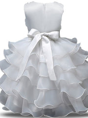 Gorgeous Sleeveless Jewel Neck Flower Girl Dresses with Lace Tulle and Bows Belt and Bow