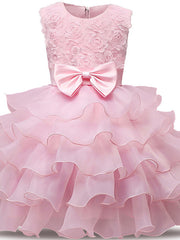 Gorgeous Sleeveless Jewel Neck Flower Girl Dresses with Lace Tulle and Bows Belt and Bow