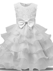 Gorgeous Sleeveless Jewel Neck Flower Girl Dresses with Lace Tulle and Bows Belt and Bow