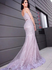 Gorgeous V-Neck Sleeveless Lace Appliques Mermaid Evening Dress Long
