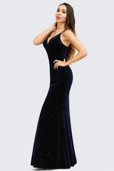 Gorgeous V-Neck Velvet Evening Gowns Mermaid Long Prom Dress