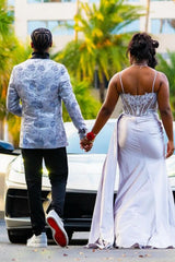 Gorgeous White Spaghetti Strap Side Slit Appliques Prom Dress