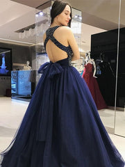 Gown Sleeveless Halter Sweep/Brush Train With Beading Tulle Dresses