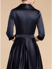 Aimishang  A-Line Mother of the Bride Dress Wedding Guest Elegant V Neck Ankle Length Satin Half Sleeve with Sash / Ribbon Ruching Solid Color