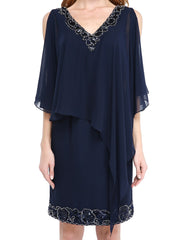 Aimishang  Sheath / Column Mother of the Bride Dress V Neck Knee Length Chiffon Sleeveless No with Beading Sequin