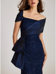 Mermaid / Trumpet Evening Gown Elegant Dress Formal Floor Length Short Sleeve Off Shoulder Lace with Glitter Ruched