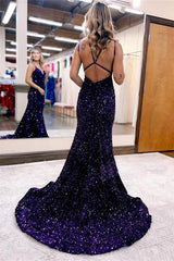 Grad Party Ready: Blue Mermaid Evening Dress with Red & Black Open Back