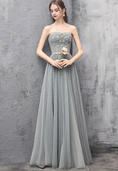 A-Line Strapless Long Prom Dresses, Cute Evening Dresses