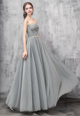 A-Line Strapless Long Prom Dresses, Cute Evening Dresses