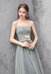 A-Line Strapless Long Prom Dresses, Cute Evening Dresses