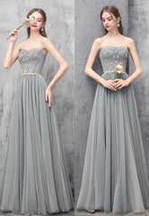 A-Line Strapless Long Prom Dresses, Cute Evening Dresses