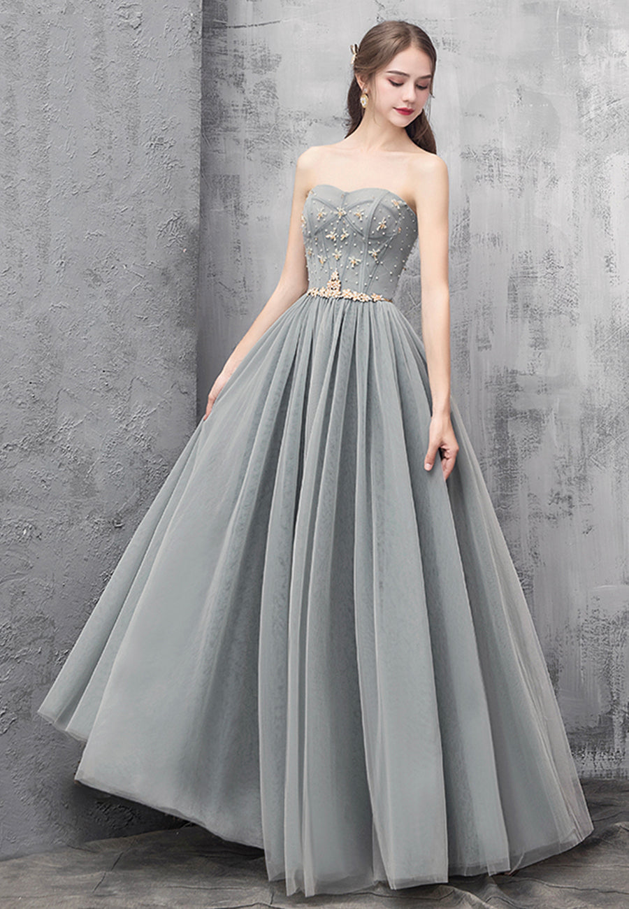 A-Line Strapless Long Prom Dresses, Cute Evening Dresses