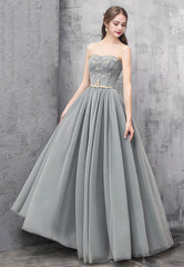 A-Line Strapless Long Prom Dresses, Cute Evening Dresses