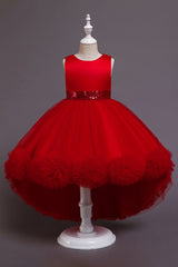 Green Jewel Hi-Lo Flower Girl Dress with Appliques