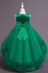 Green Jewel Hi-Lo Flower Girl Dress with Appliques