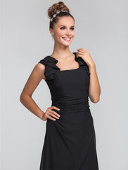Sheath / Column Square Neck Floor Length Chiffon Bridesmaid Dress with Ruffles / Ruched