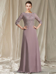 Wholesale A-Line Mother of the Bride Dress Elegant Jewel Neck Floor Length Chiffon Lace 3/4 Length Sleeve with Appliques