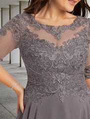 Aimishang A-Line Mother of the Bride Dresses Plus Size Hide Belly Curve Elegant Dress Formal Asymmetrical Half Sleeve Jewel Neck Chiffon with Beading Appliques