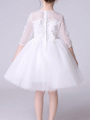 Half Sleeve Jewel Neck Knee Length Flower Girl Dress With Appliques