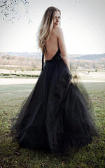 Sexy Black Halter Backless Tulle Sleeveless Wedding  Dress with Sequins