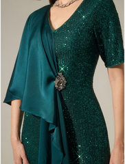 Sparkly Satin Sequin Mismatched Short Sleeve Maxi Dress Mother of the Bride Dresses