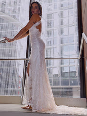 Aimishang  Trumpet/Mermaid Lace Sleeveless Halter Sweep/Brush Train Wedding Dresses