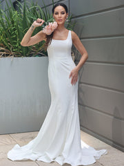 Aimishang  Sheath/Column Stretch Crepe Ruffles Straps Sleeveless Sweep/Brush Train Wedding Dresses