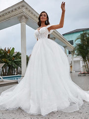 Aimishang  A-Line/Princess Lace Applique Off-the-Shoulder Sleeveless Sweep/Brush Train Wedding Dresses