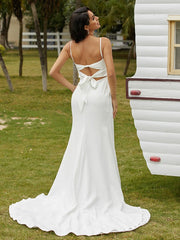 Aimishang  Sheath/Column Stretch Crepe Ruched Spaghetti Straps Sleeveless Sweep/Brush Train Wedding Dresses