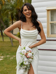 Aimishang  Sheath/Column Stretch Crepe Ruched Spaghetti Straps Sleeveless Sweep/Brush Train Wedding Dresses