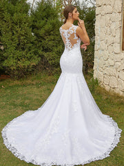 Aimishang  Trumpet/Mermaid Tulle Lace Scoop Sleeveless Court Train Wedding Dresses