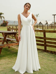 Aimishang A-Line/Princess Chiffon Ruched V-neck Sleeveless Floor-Length Wedding Dresses