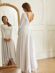 Aimishang  A-Line/Princess Stretch Crepe Ruffles Scoop Long Sleeves Asymmetrical Wedding Dresses