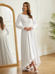 Aimishang  A-Line/Princess Stretch Crepe Ruffles Scoop Long Sleeves Asymmetrical Wedding Dresses