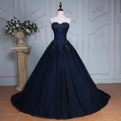Navy Blue Lace Applique Tulle Long Party Dress Formal Gown Off Shoulder Floor Length Prom Dress
