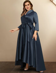 Aimishang A-Line Mother of the Bride Dresses Plus Size Hide Belly Curve High Low Dress Formal Asymmetrical 3/4 Length Sleeve Shirt Collar Satin with Bow(s) Pleats