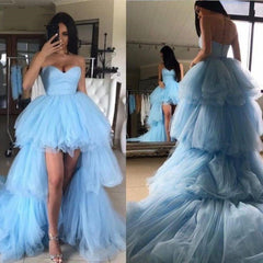 High Low A-line Sweetheart Tulle Formal Prom Dresses