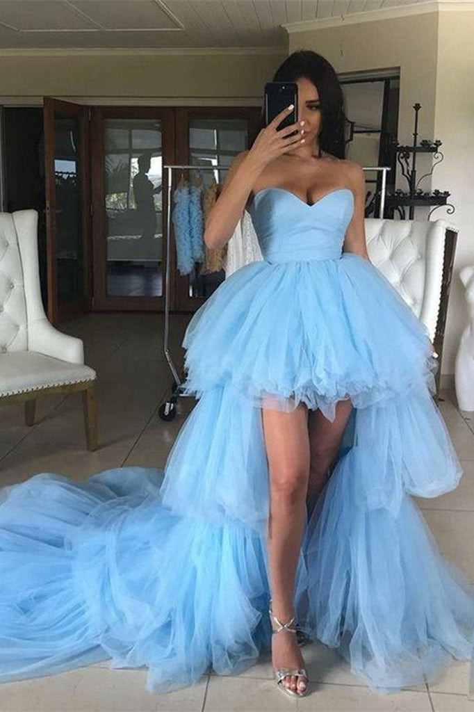 High Low A-line Sweetheart Tulle Formal Prom Dresses