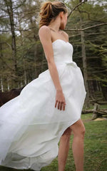 Special High Low Asymmetrical Sweetheart Sleeveless Organza Applique Wedding Dress