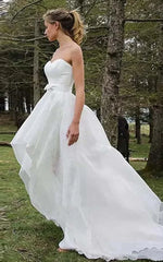 Special High Low Asymmetrical Sweetheart Sleeveless Organza Applique Wedding Dress