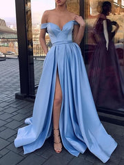 High Slit Sweep/Brush Train Satin Prom Dresses